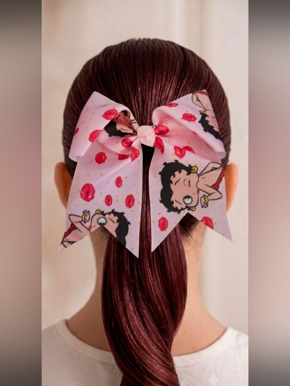 Betty Boop Pink Graphic Hair Bow - Retro Pinup Kisses Design